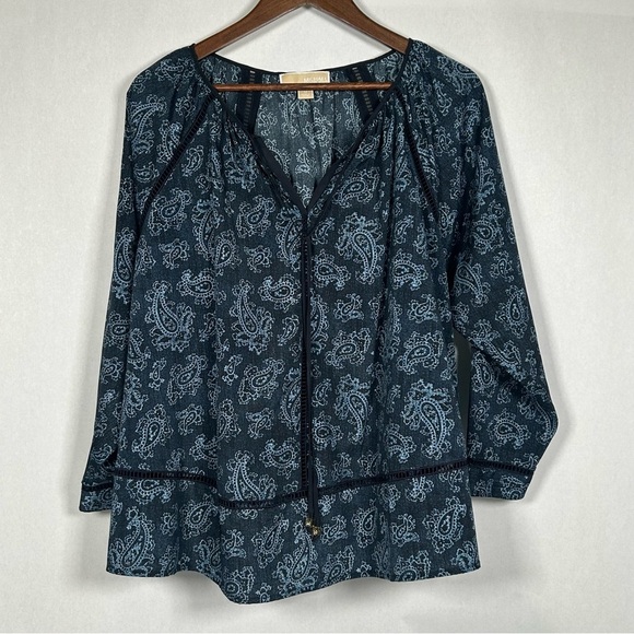 Michael Kors Navy Blue Paisley Print Blouse - Picture 1 of 11